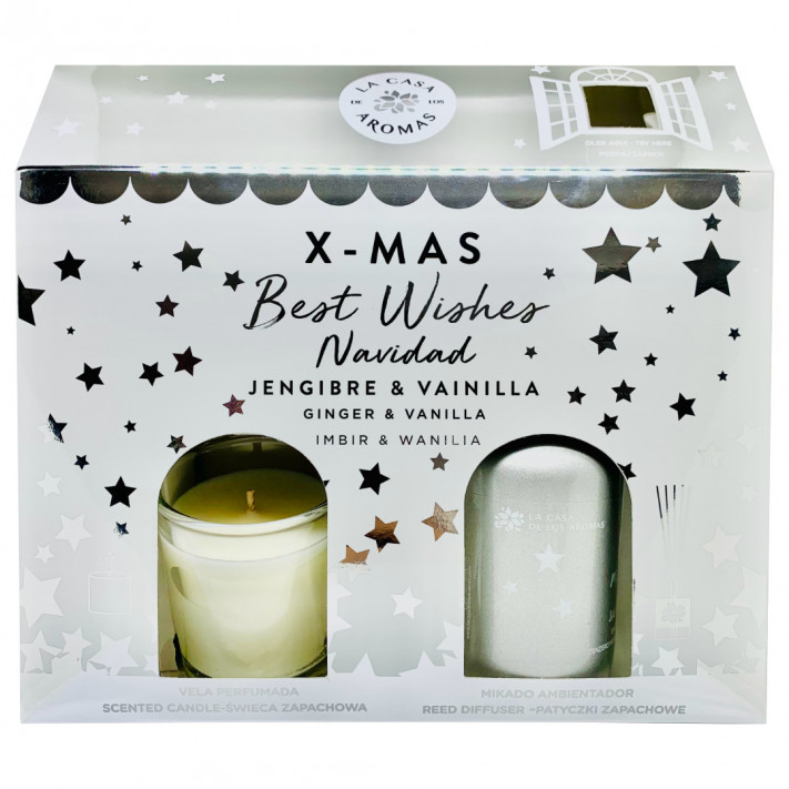 LA CASA DE LOS AROMAS Zestaw prezentowy X-MAS SREBRNY, patyczki zapachowe + świeca