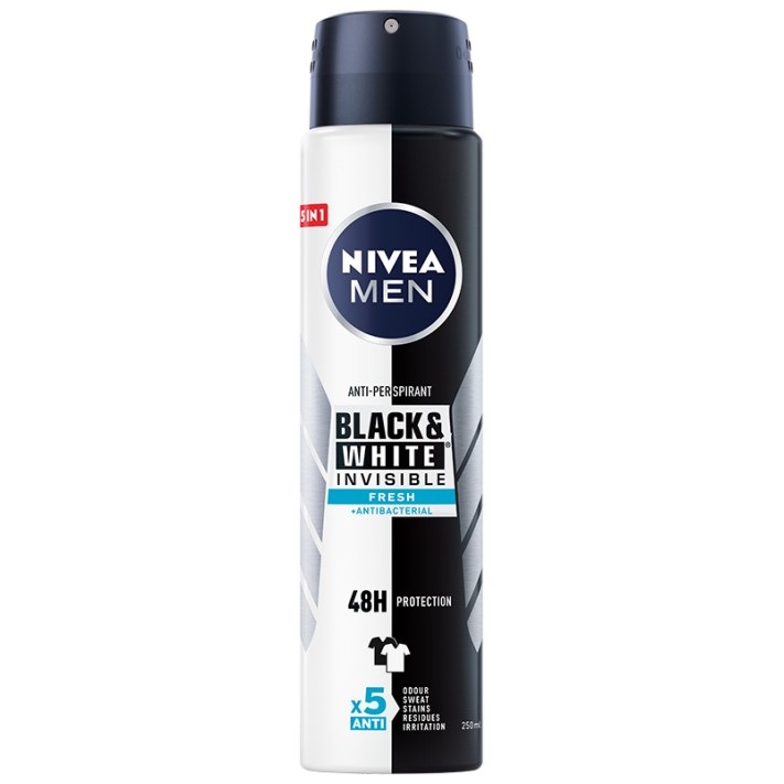 NIVEA MEN Antyperspirant męski w sprayu BLACK & WHITE INVISIBLE FRESH, 250 ml