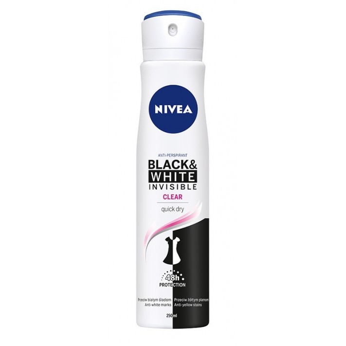 NIVEA Antyperspirant damski w sprayu BLACK&WHITE INVISIBLE CLEAR, 250 ml