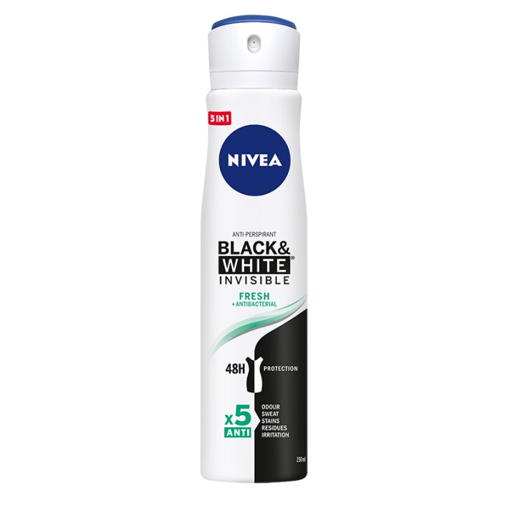 NIVEA Antyperspirant damski w sprayu BLACK & WHITE INVISIBLE FRESH + ANTIBACTERIAL, 250 ml