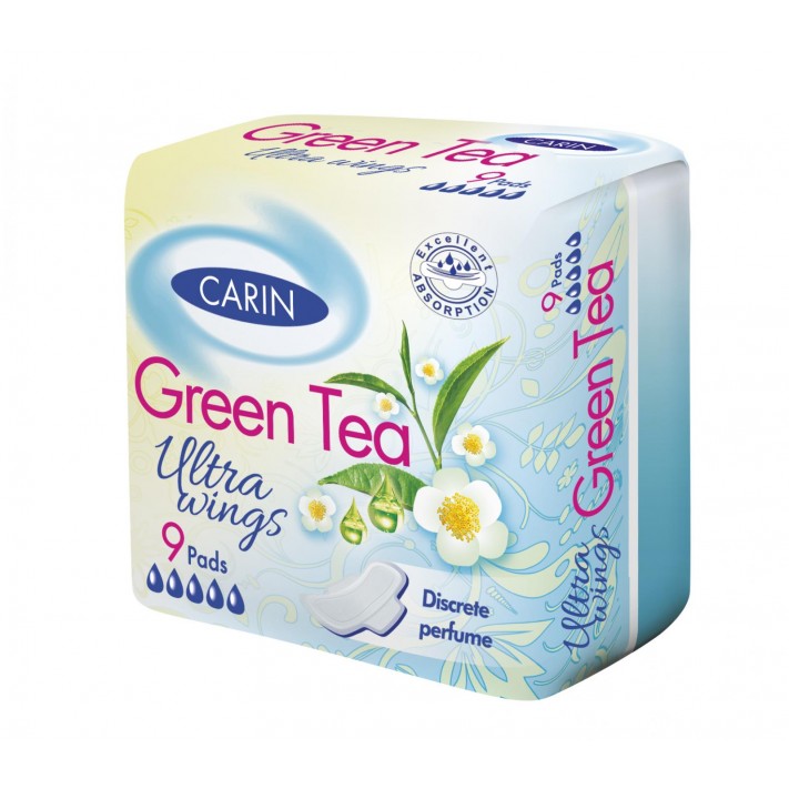CARIN Podpaski higieniczne ULTRA WINGS GREEN TEA, 9 szt