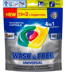 WASH&FREE 4w1 Uniwersalne kapsułki do prania, 15+2 szt