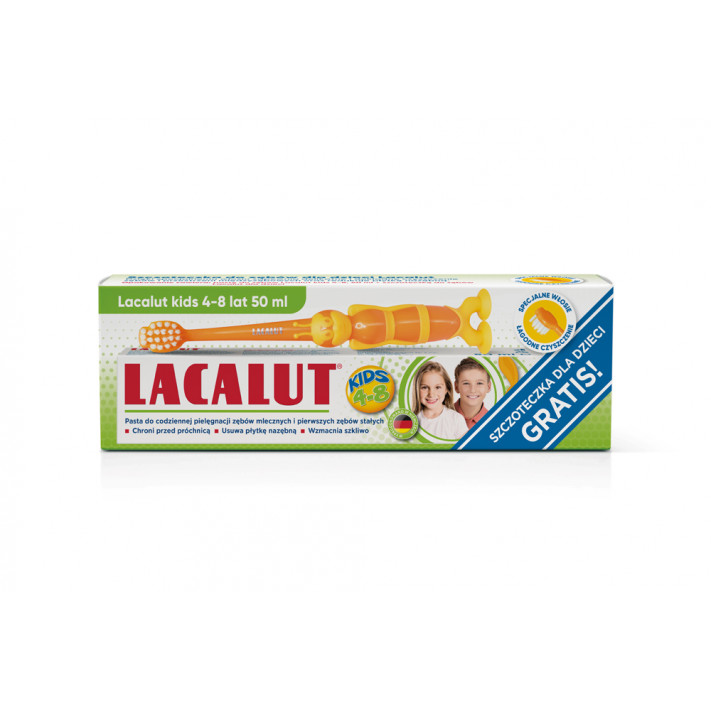 LACALUT KIDS Pasta do zębów dla dzieci 4-8 lat + szczoteczka do zębów, 50 ml