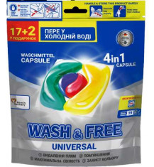 WASH&FREE Kapsułki do prania UNIWERSALNE 4w1, 17+2 szt