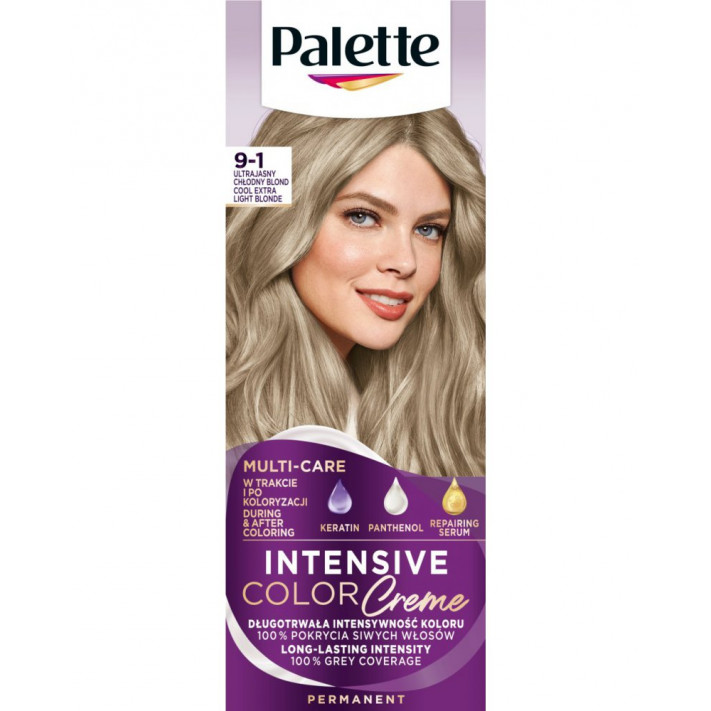 PALETTE INTESIVE COLOR CREME Farba do włosów 9-1 ULTRAJASNY CHŁODNY BLOND