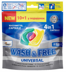 WASH&FREE Kapsułki do prania UNIWERSALNE 4w1, 10+1 szt