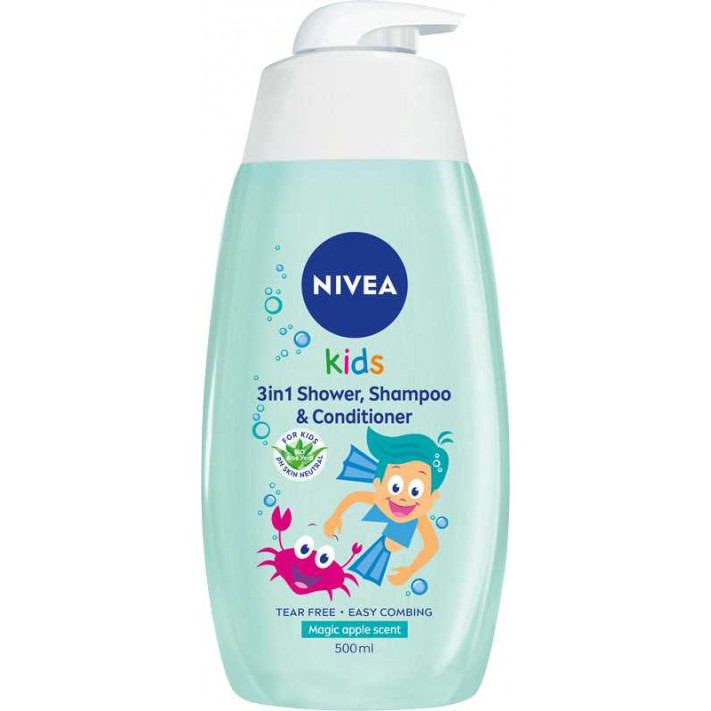 NIVEA KIDS Żel do mycia ciała i włosów z odżywką 3w1 dla chłopców JABŁKOWY, 500 ml